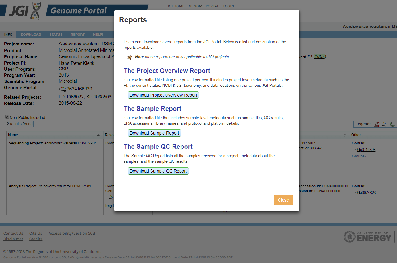 screenshot of report dialog